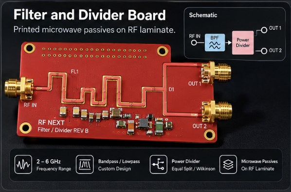 Filter and divider board: printed microwave passives on RF laminate