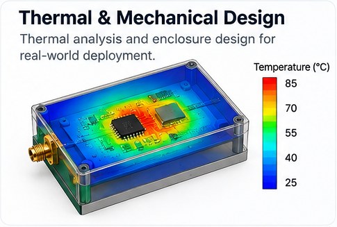 Thermal and mechanical design: temperature map of an enclosed module